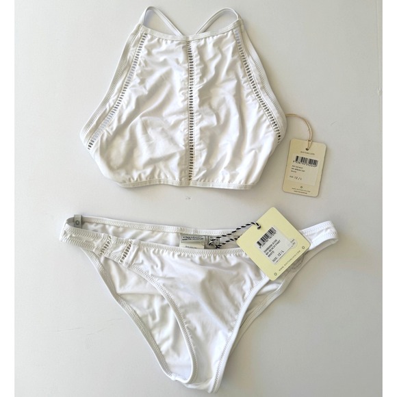 Rhythm Other - NWT Rhythm White High Neck Halter Hipster Cutout Bottom Size Large Coastal Boho